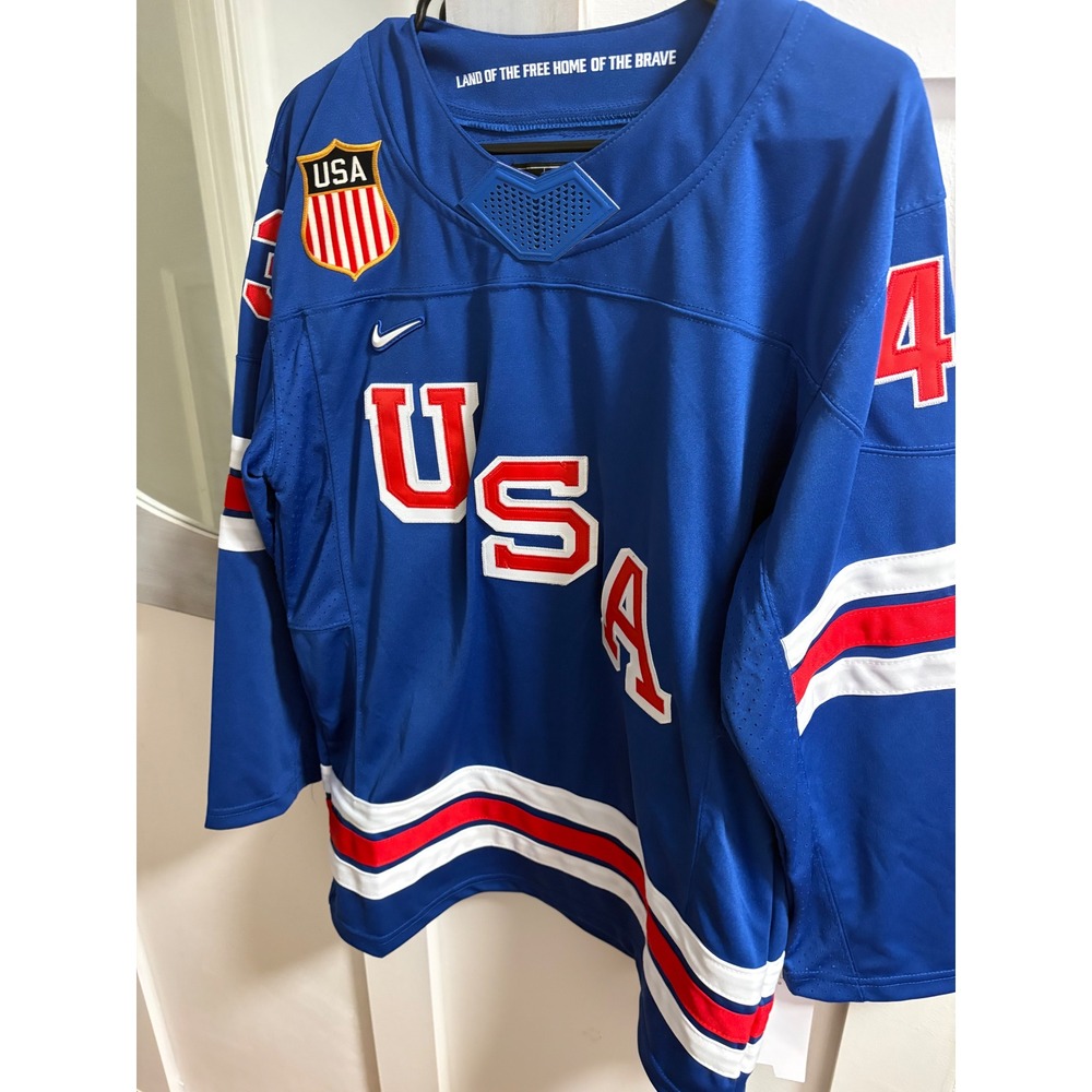Nike Kids USA Hockey Jersey Blue Quinn Hughes 43 Dri-FIT L/XL New With Tags